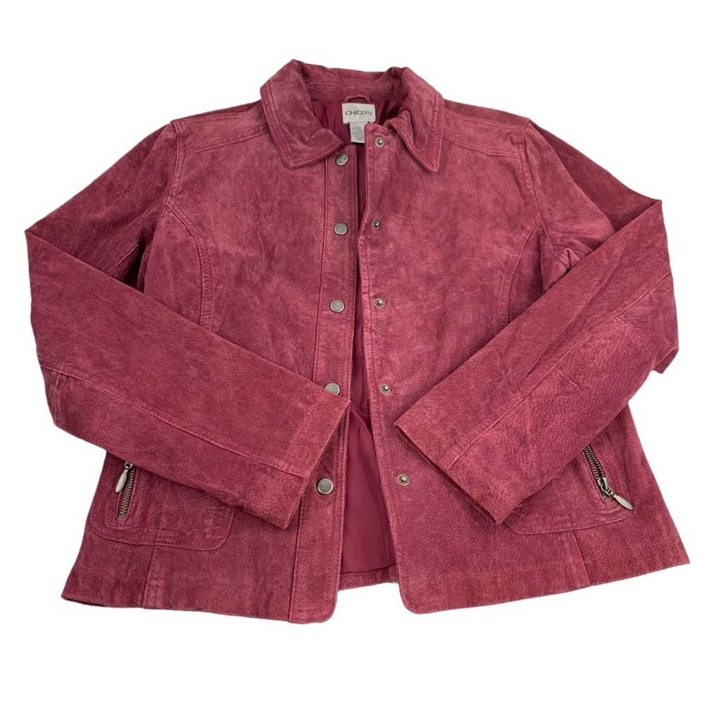 CHICO'S ‎ Wine Red Suede Snap Button Jacket